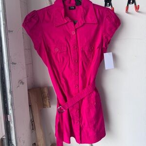 Vibrant Pink Button-Up Mini Dress